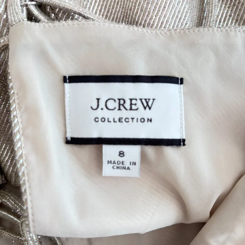 J. Crew Collection Double Tie-Back Metallic Linen Blend Dress in Gold